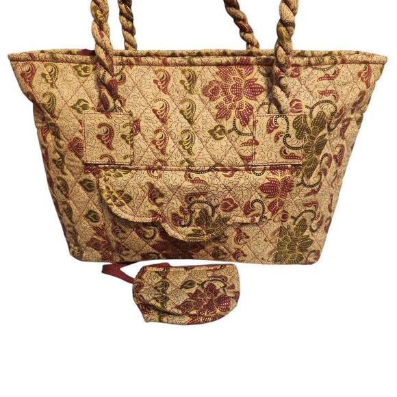 Naples Bag Company gold patterned Quilted top zip tote purse twisted handle - Picture 2 of 9